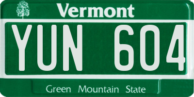 VT license plate YUN604