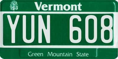 VT license plate YUN608