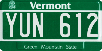 VT license plate YUN612