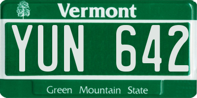 VT license plate YUN642