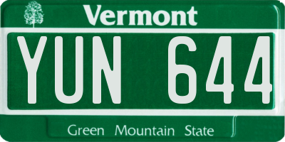 VT license plate YUN644