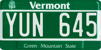 VT license plate YUN645