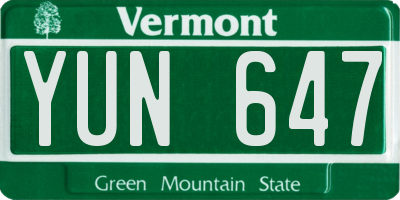 VT license plate YUN647