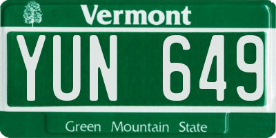 VT license plate YUN649
