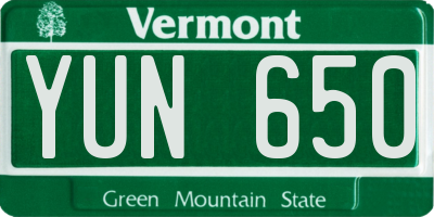 VT license plate YUN650
