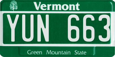 VT license plate YUN663