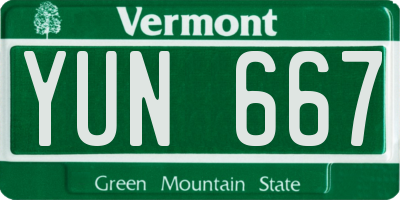VT license plate YUN667