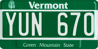 VT license plate YUN670