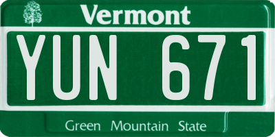 VT license plate YUN671