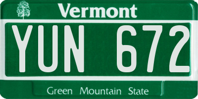VT license plate YUN672