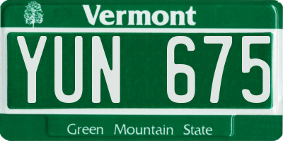 VT license plate YUN675