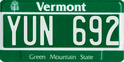 VT license plate YUN692