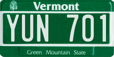 VT license plate YUN701
