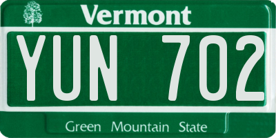 VT license plate YUN702
