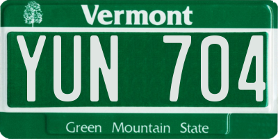 VT license plate YUN704