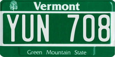 VT license plate YUN708