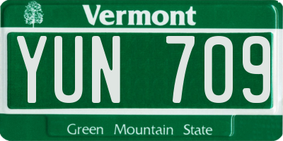 VT license plate YUN709