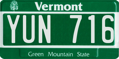 VT license plate YUN716