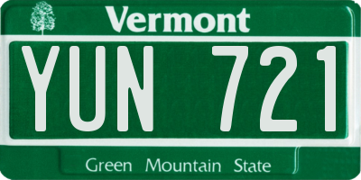 VT license plate YUN721