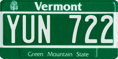 VT license plate YUN722