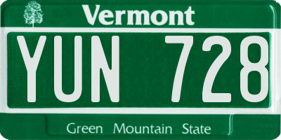 VT license plate YUN728