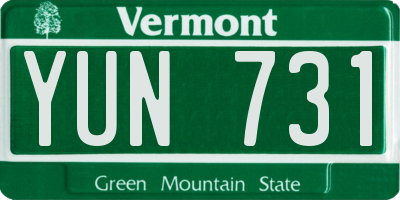 VT license plate YUN731