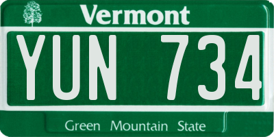VT license plate YUN734