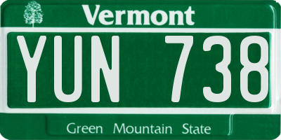 VT license plate YUN738