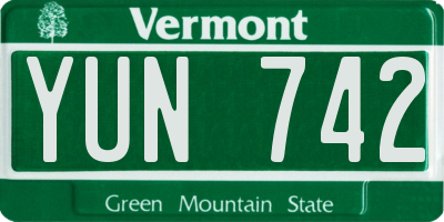 VT license plate YUN742