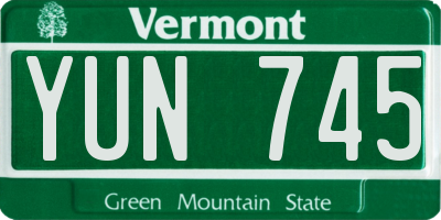 VT license plate YUN745