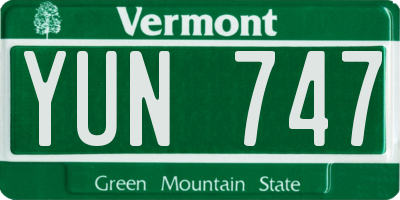 VT license plate YUN747