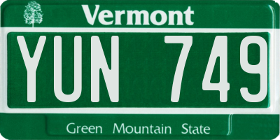 VT license plate YUN749
