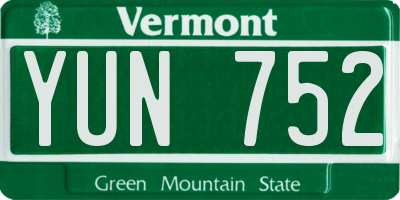 VT license plate YUN752