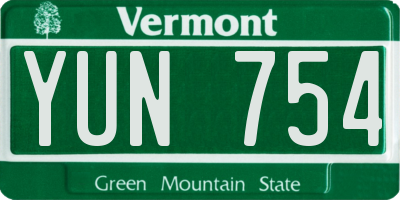 VT license plate YUN754