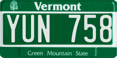 VT license plate YUN758