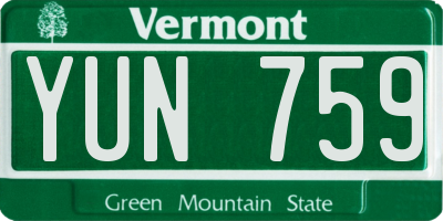 VT license plate YUN759