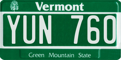 VT license plate YUN760