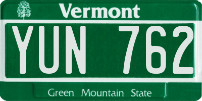 VT license plate YUN762