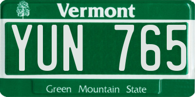 VT license plate YUN765