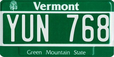 VT license plate YUN768