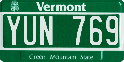 VT license plate YUN769