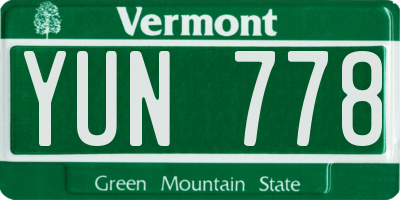 VT license plate YUN778
