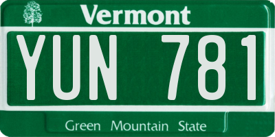 VT license plate YUN781