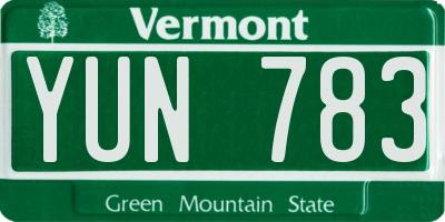 VT license plate YUN783