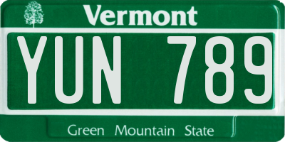 VT license plate YUN789