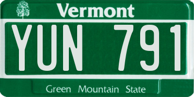 VT license plate YUN791