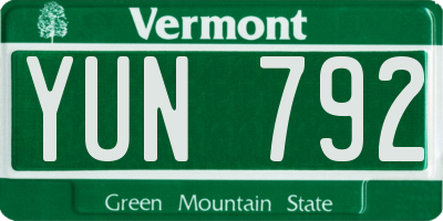 VT license plate YUN792