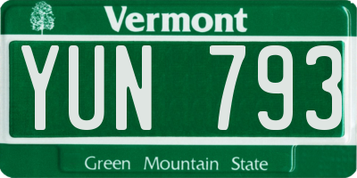 VT license plate YUN793