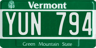 VT license plate YUN794