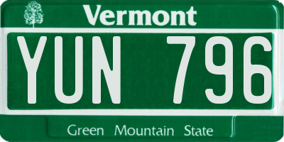 VT license plate YUN796